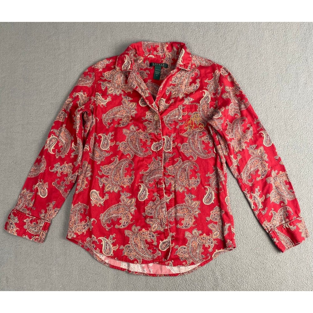 Lauren Ralph Lauren Women's size S Red Paisley Button Up Pajama Top - Picture 9 of 9